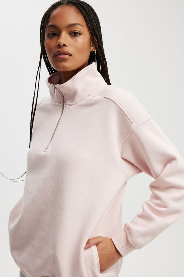 Cotton On Classic Fleece Oversized Half Zip Sweatshirt Soft Pink