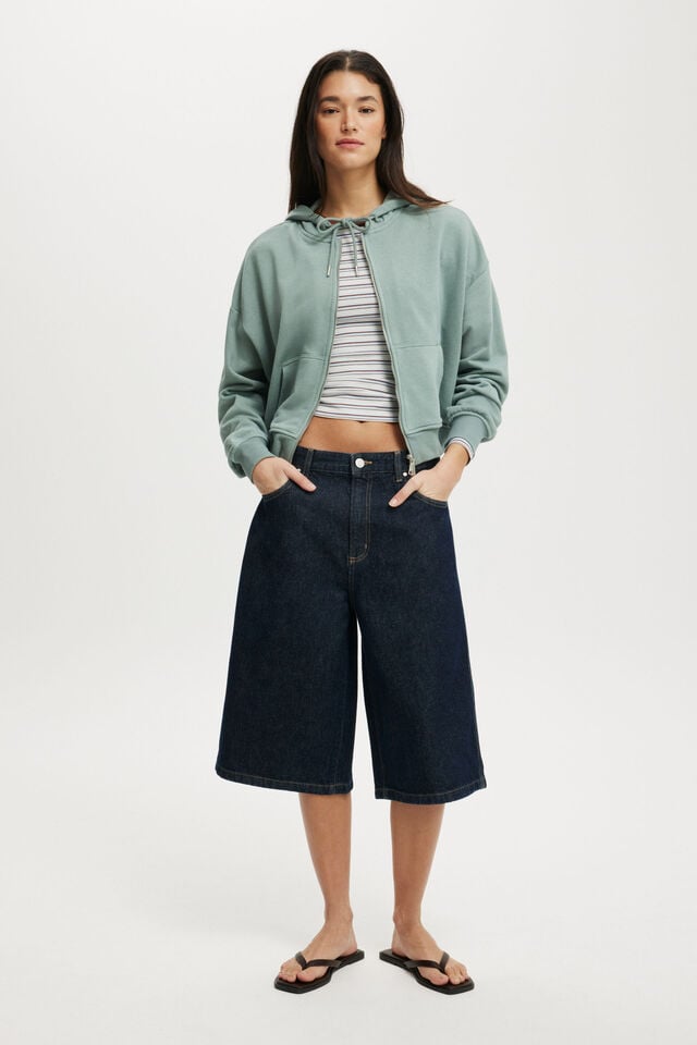 Cotton On Classic Fleece Oversized Zip Through Hoodie Dark Sage