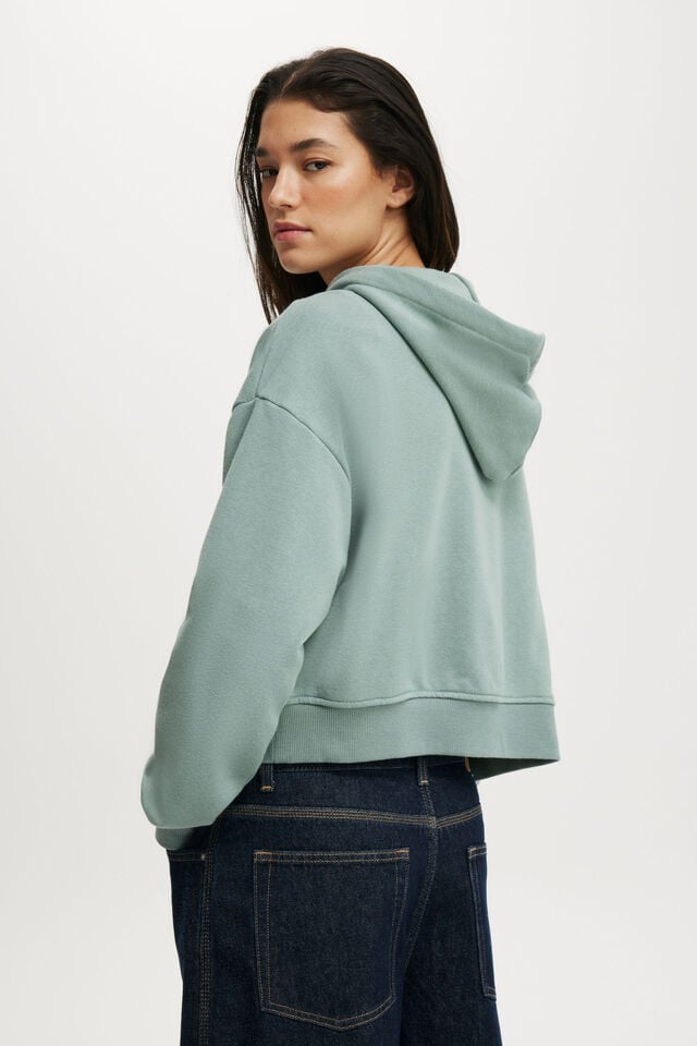 Cotton On Classic Fleece Oversized Zip Through Hoodie Dark Sage