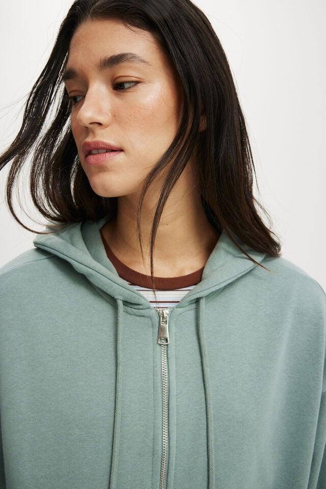 Cotton On Classic Fleece Oversized Zip Through Hoodie Dark Sage