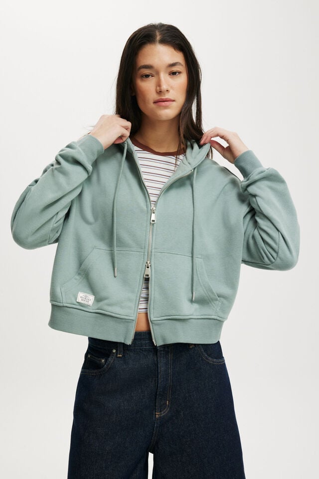 cotton on Classic Fleece Oversized Zip Through Hoodie dark sage