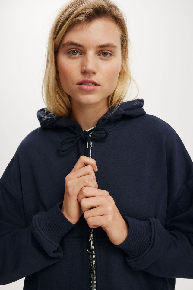 Cotton On Classic Fleece Oversized Zip Through Hoodie Total Eclipse