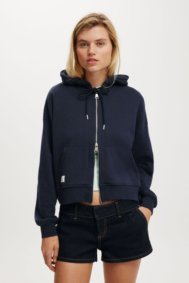 cotton on Classic Fleece Oversized Zip Through Hoodie total eclipse