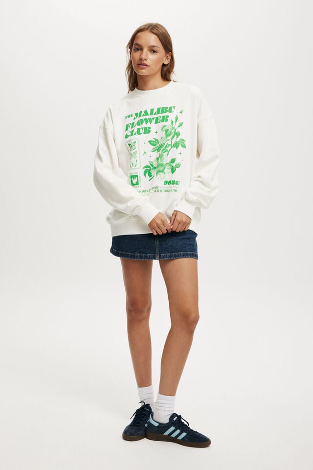 Cotton On Classic Graphic Crew Sweatshirt Malibu Flower Club/white