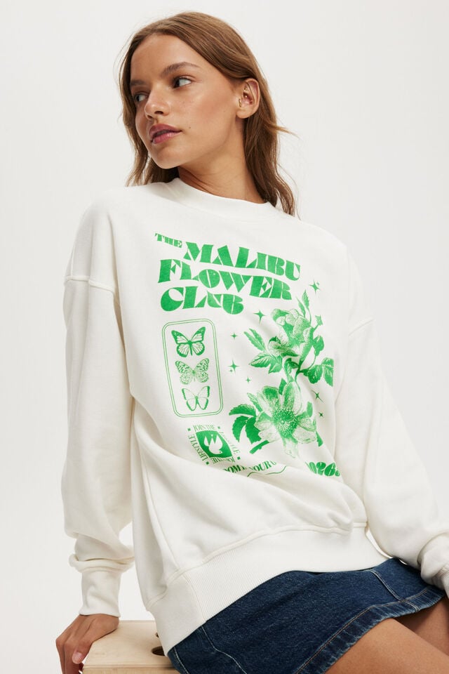 Cotton On Classic Graphic Crew Sweatshirt Malibu Flower Club/white