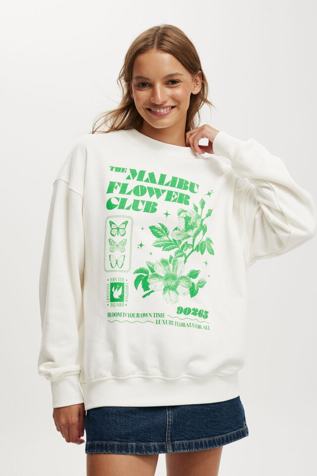 cotton on Classic Graphic Crew Sweatshirt malibu flower club/white