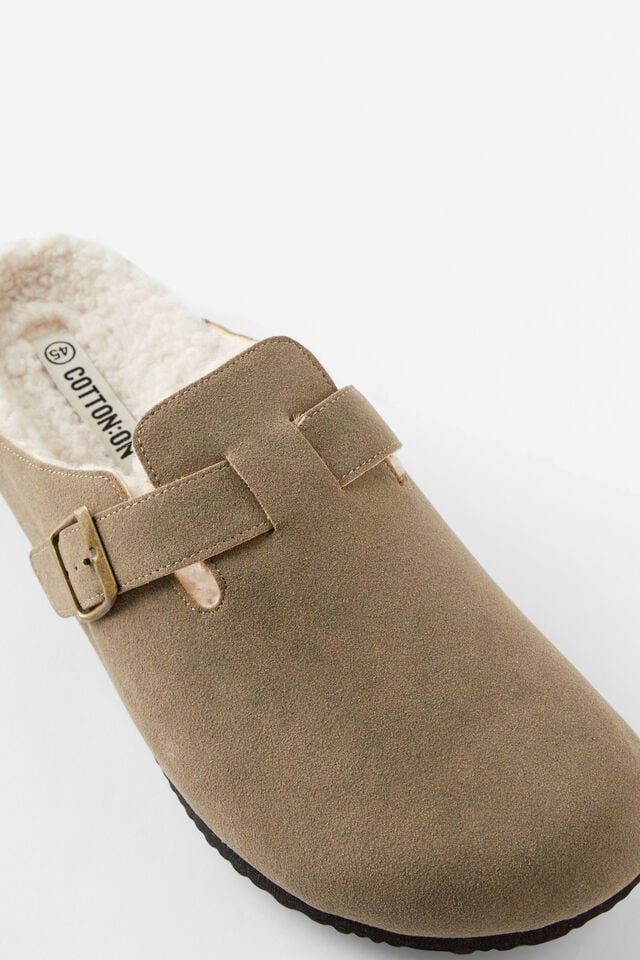 Cotton On Closed Toe Buckle Slide Taupe/cream Teddy