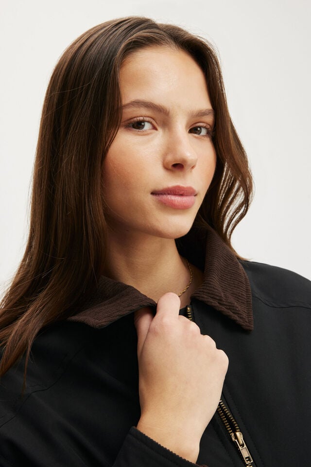 Cotton On Contrast Collar Oversized Jacket Black/french Roast