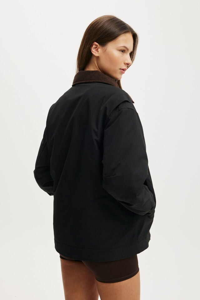 Cotton On Contrast Collar Oversized Jacket Black/french Roast