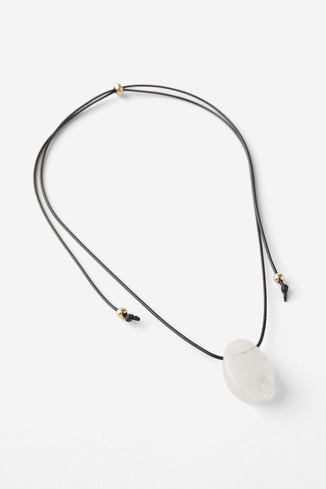 cotton on Cord Pendant Necklace up clear crystal quartz squoval