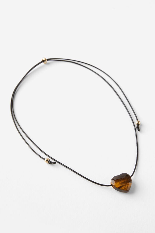 cotton on Cord Pendant Necklace up tiger eye glass heart