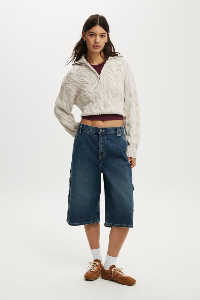 Cotton On Cotton Cable Half Zip Pullover Oatmeal Cable