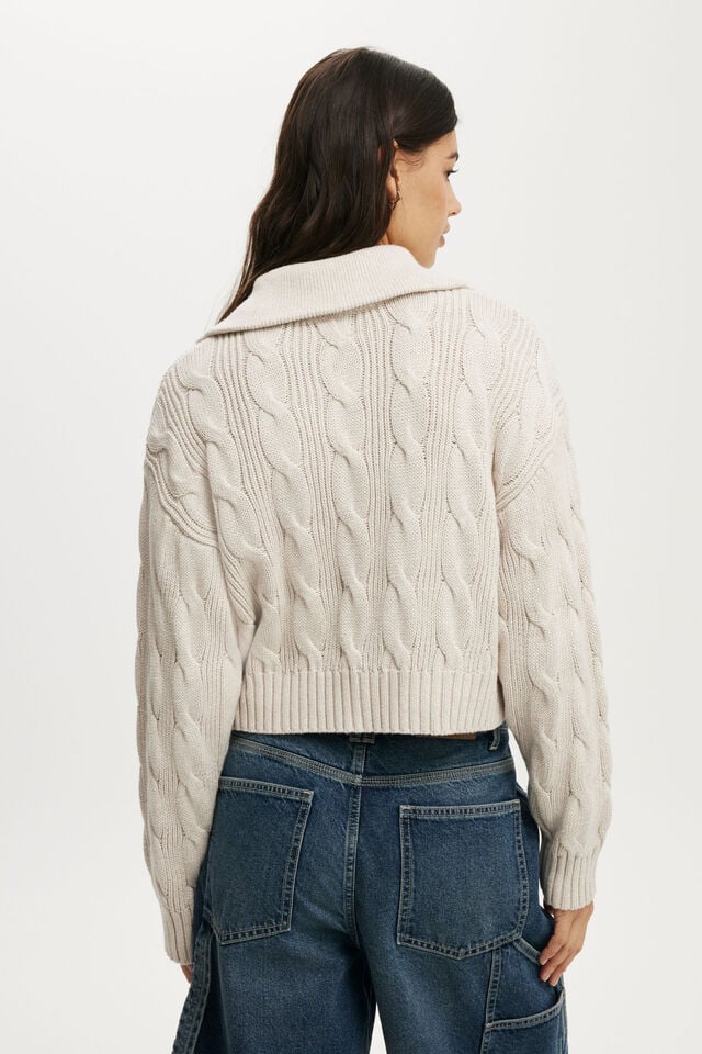 Cotton On Cotton Cable Half Zip Pullover Oatmeal Cable