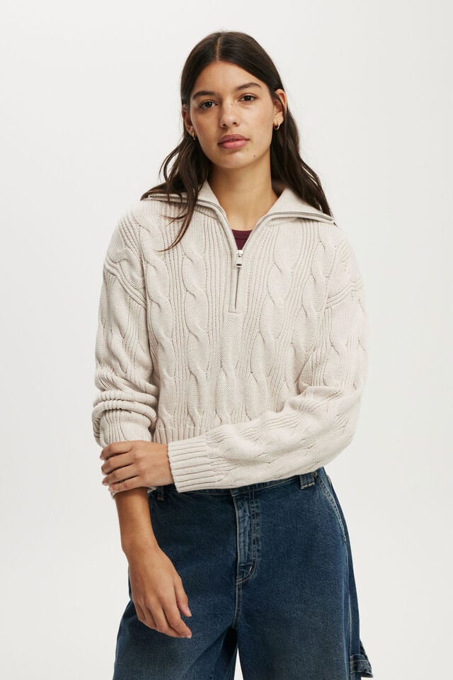 cotton on Cotton Cable Half Zip Pullover oatmeal cable