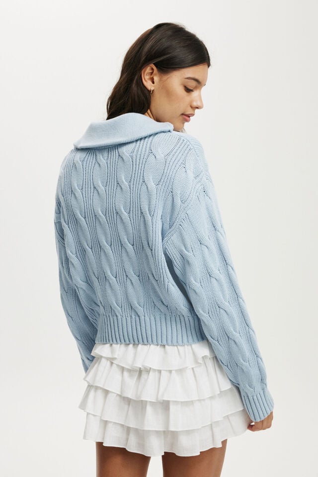 Cotton On Cotton Cable Half Zip Pullover Serene Blue