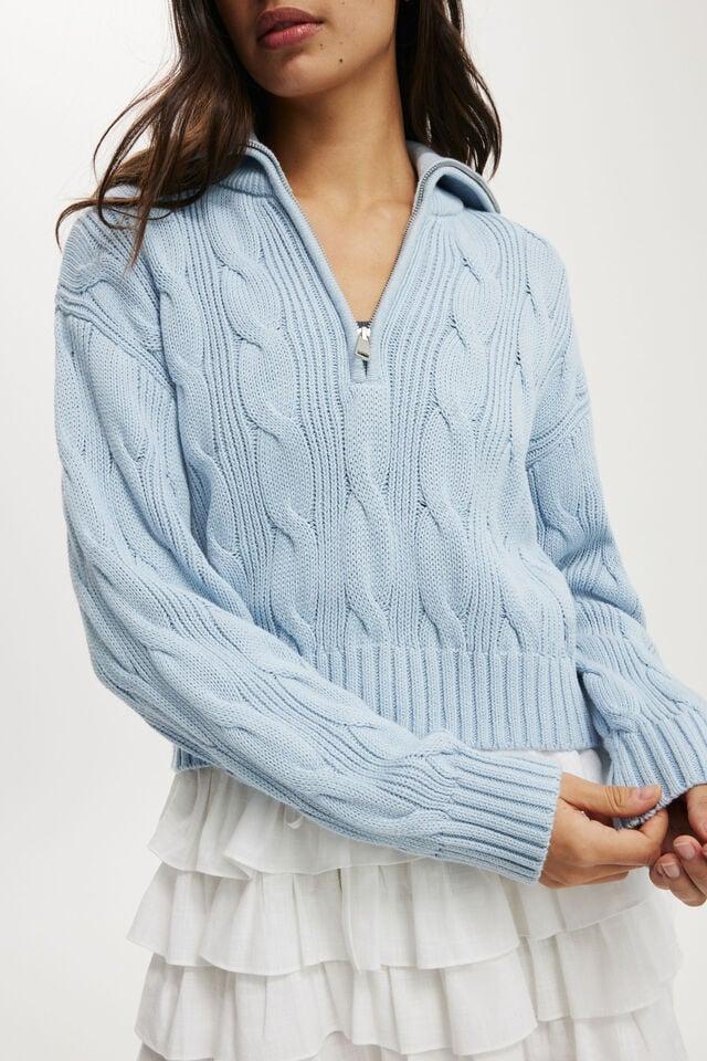 Cotton On Cotton Cable Half Zip Pullover Serene Blue