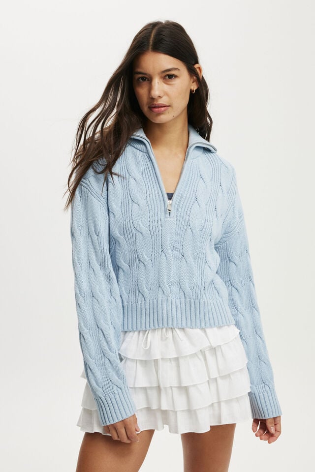 cotton on Cotton Cable Half Zip Pullover serene blue