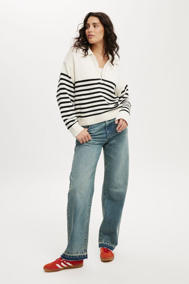 Cotton On Cotton Half Zip Collar Pullover Stone Stripe