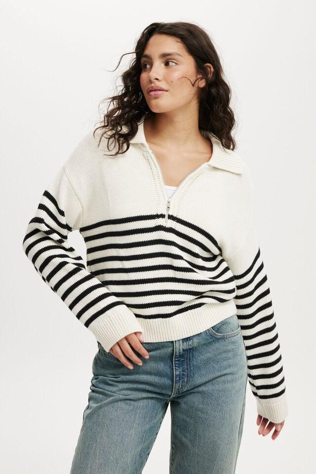 cotton on Cotton Half Zip Collar Pullover stone stripe