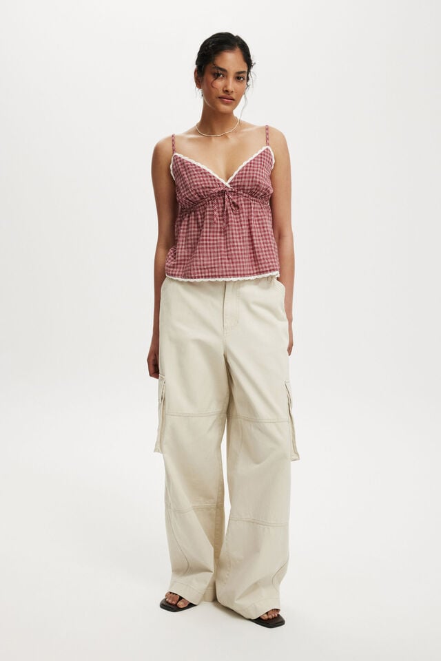 Cotton On Cotton Lace Cami Hazel Micro Check Cherrywood