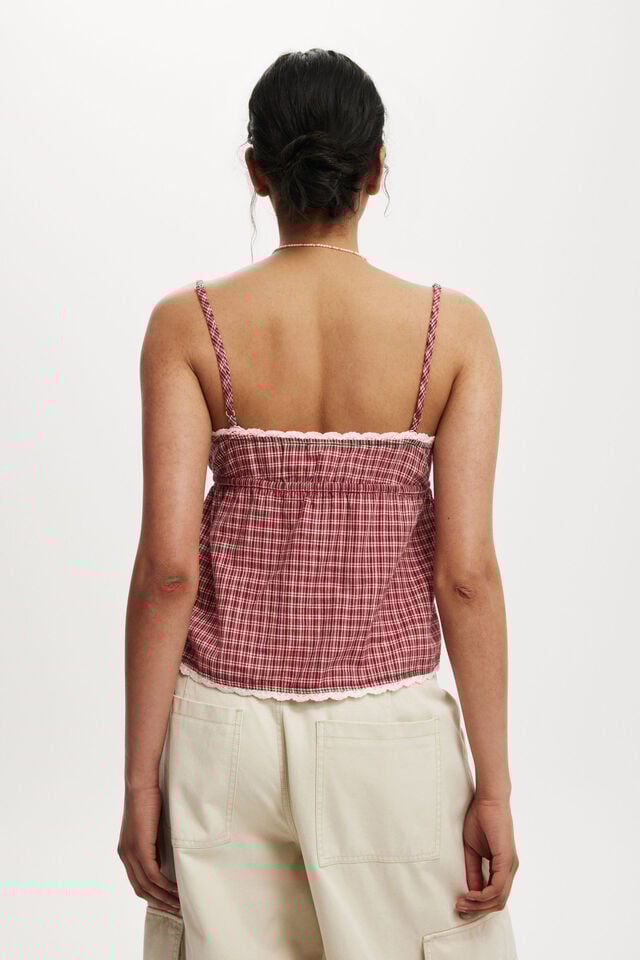 Cotton On Cotton Lace Cami Hazel Micro Check Cherrywood