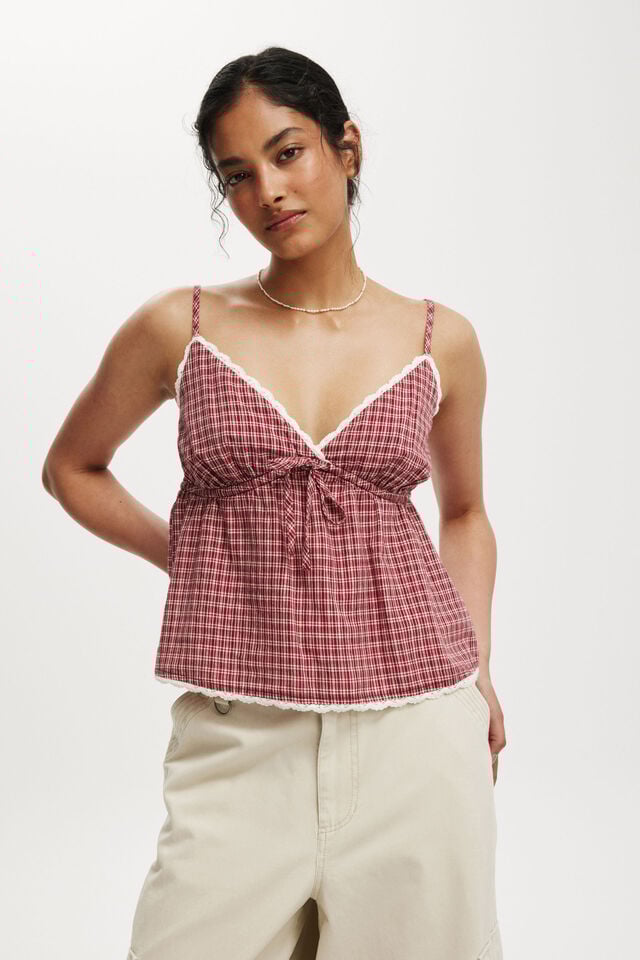 cotton on Cotton Lace Cami hazel micro check cherrywood