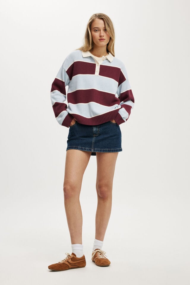 Cotton On Cotton Long Sleeve Polo Sour Cherry Stripe