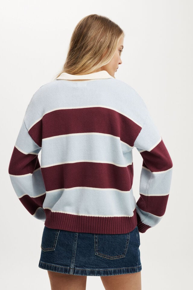 Cotton On Cotton Long Sleeve Polo Sour Cherry Stripe