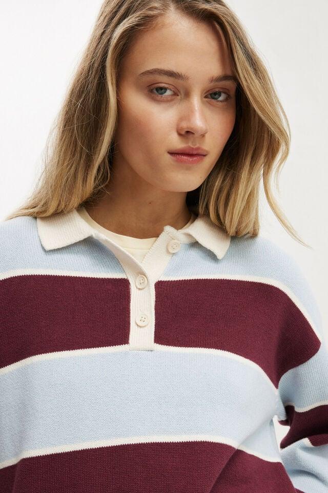 Cotton On Cotton Long Sleeve Polo Sour Cherry Stripe