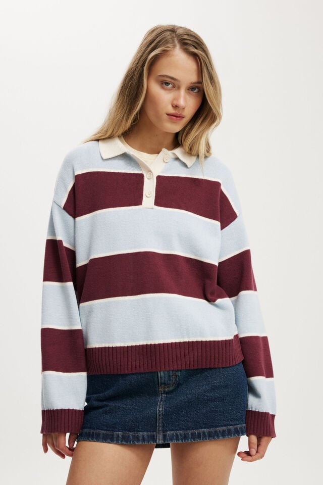 cotton on Cotton Long Sleeve Polo sour cherry stripe