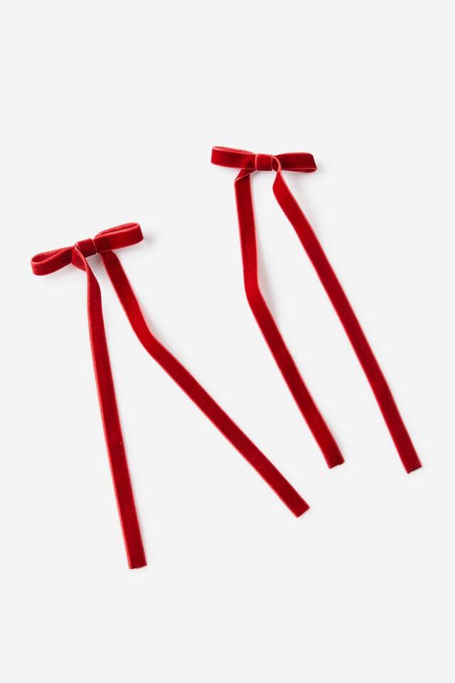 cotton on 2Pk Harper Hair Bows berry velvet