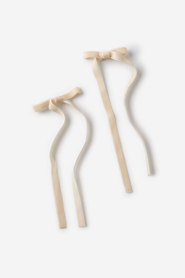 cotton on 2Pk Harper Hair Bows ecru velvet