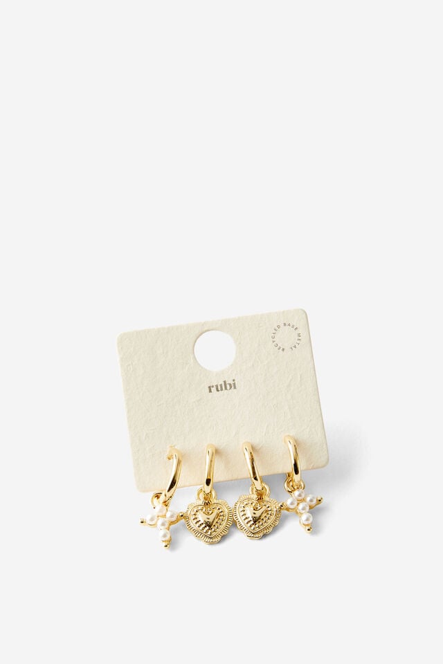 Cotton On 2Pk Mid Earring Up Boho Heart Cross