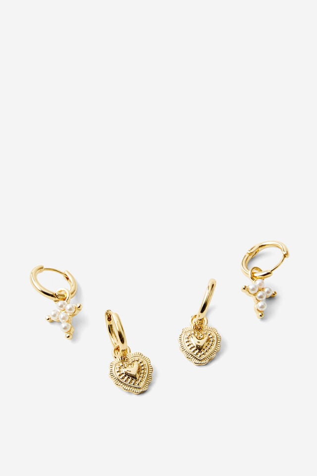 cotton on 2Pk Mid Earring up boho heart cross