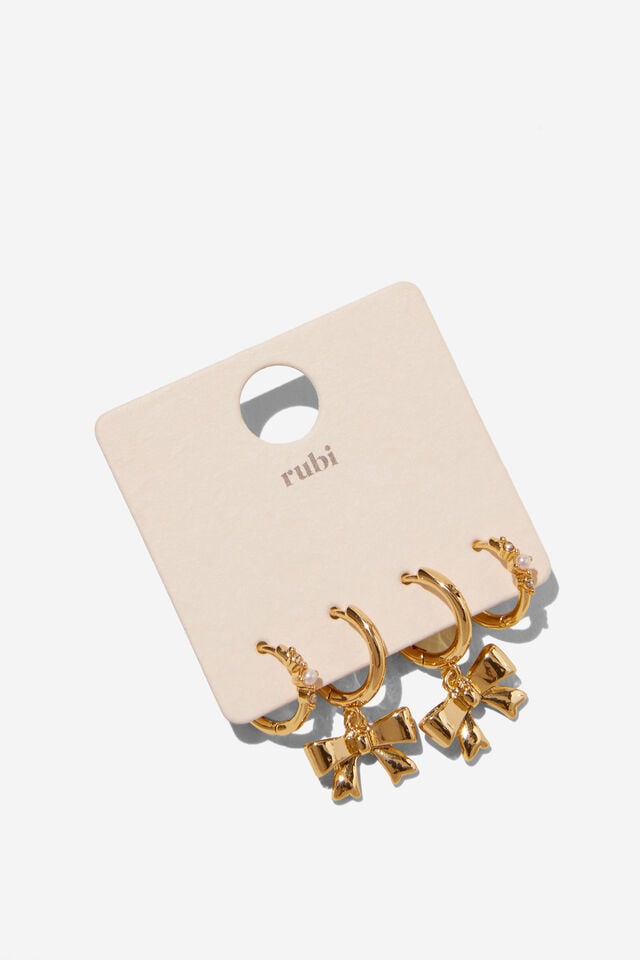 Cotton On 2Pk Mid Earring Up Gold Bows