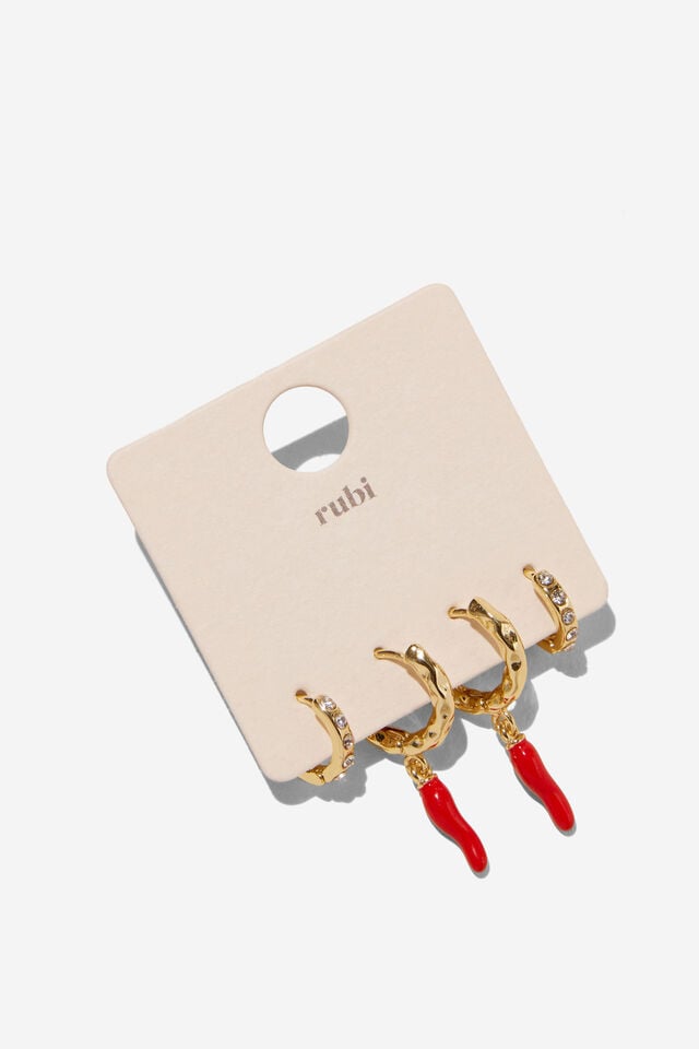 Cotton On 2Pk Mid Earring Up Gold Chilli