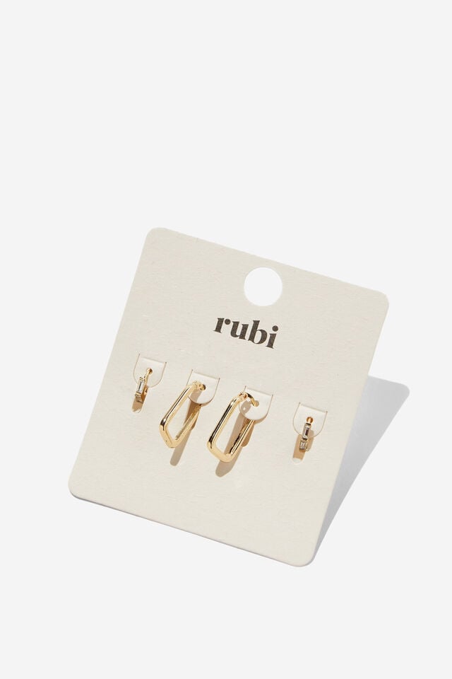 Cotton On 2Pk Mid Earring Up Gold Rectangle