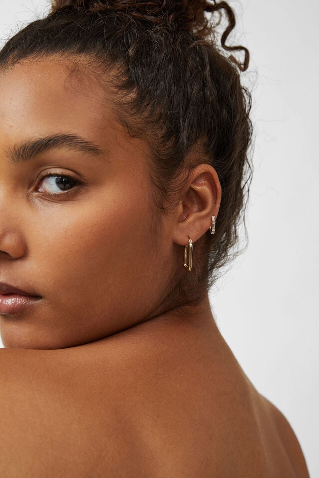 cotton on 2Pk Mid Earring up gold rectangle