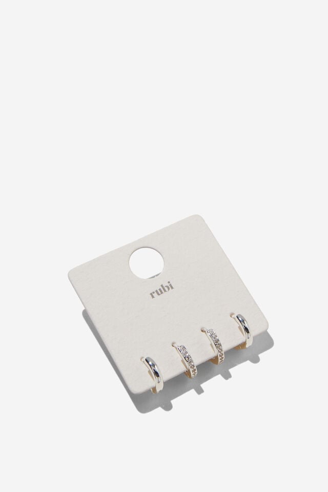 Cotton On 2Pk Small Earring Up Silver Diamante