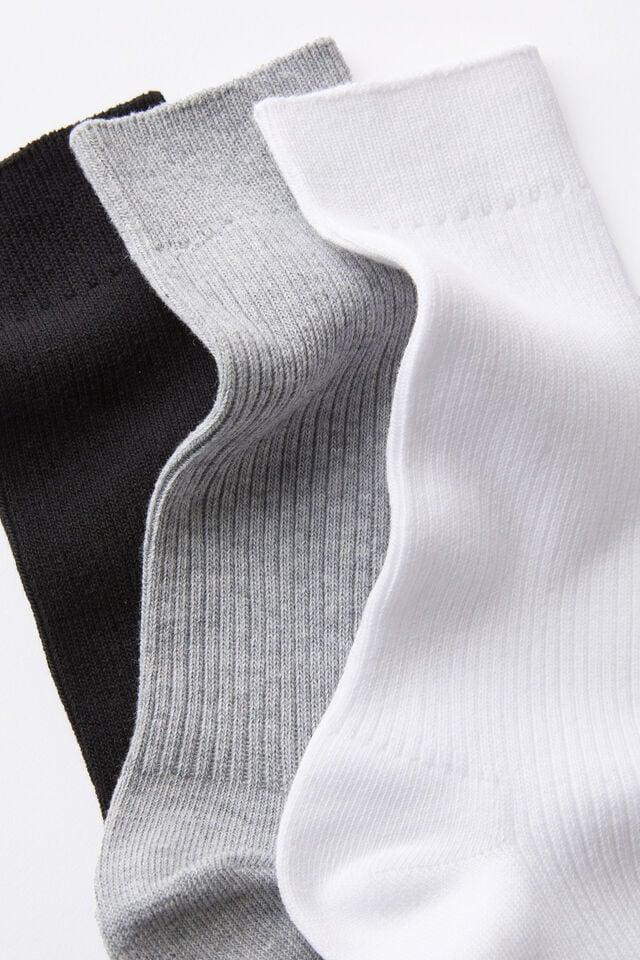 Cotton On 3 Pack Easy Socks Black/white/grey Marle