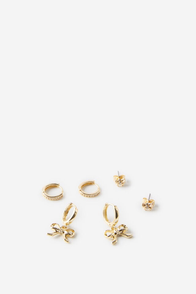 Cotton On 3Pk Small Earring Up Gold Bows