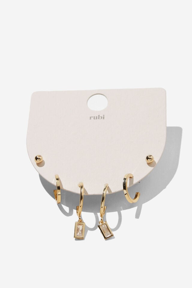 Cotton On 3Pk Small Earring Up Gold Diamante