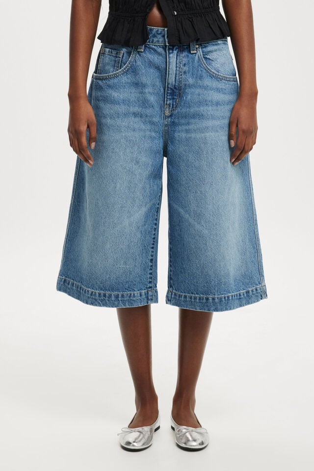 Cotton On 90 S Baggy Denim Jort Azure Blue