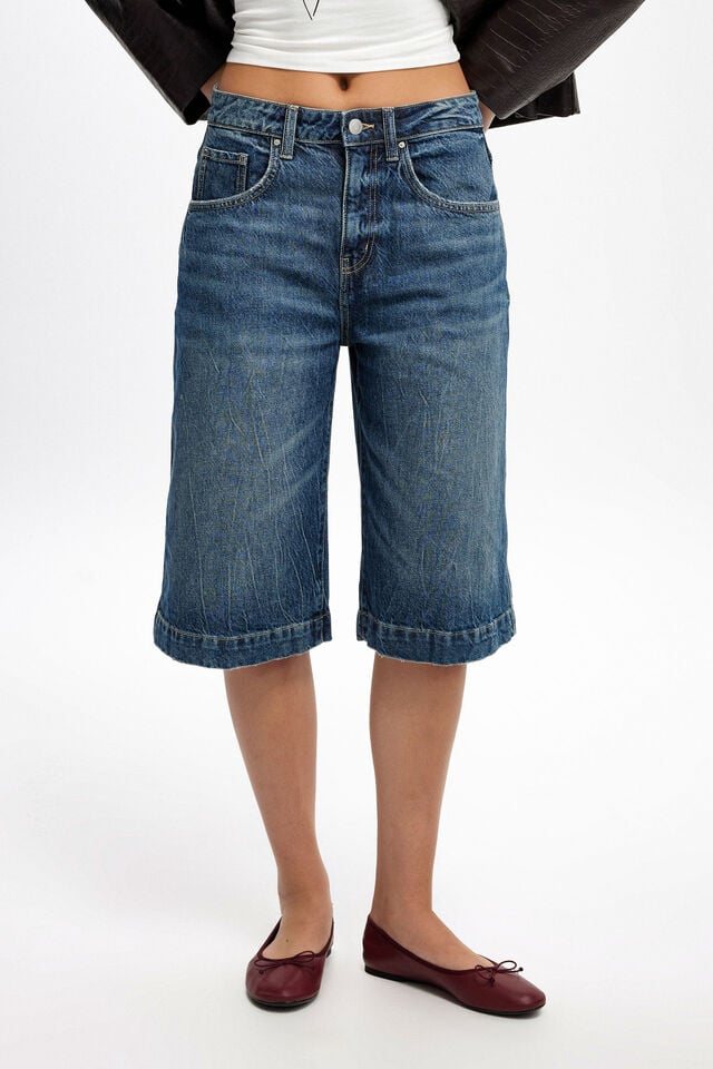 Cotton On 90 S Baggy Denim Jort Blue Dusk