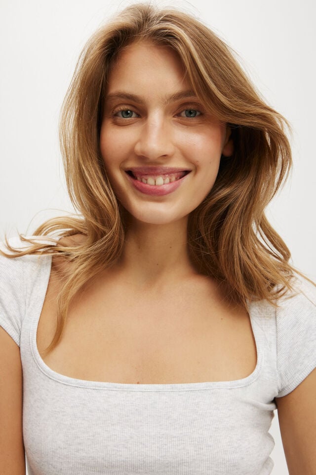 Cotton On 90S Scoop Neck Tee Light Grey Marle