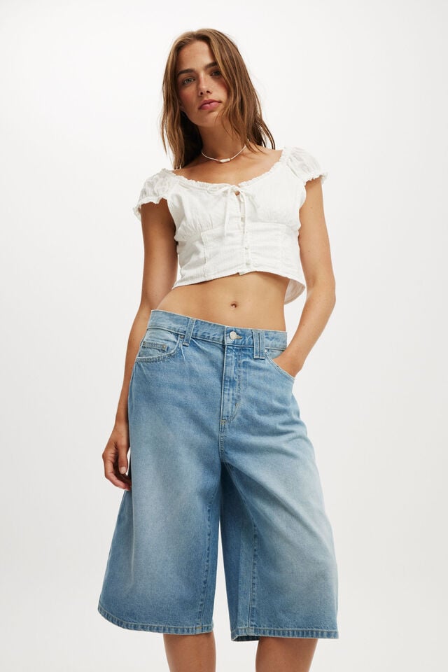 Cotton On 91 Baggy Denim Jort Blue Haze