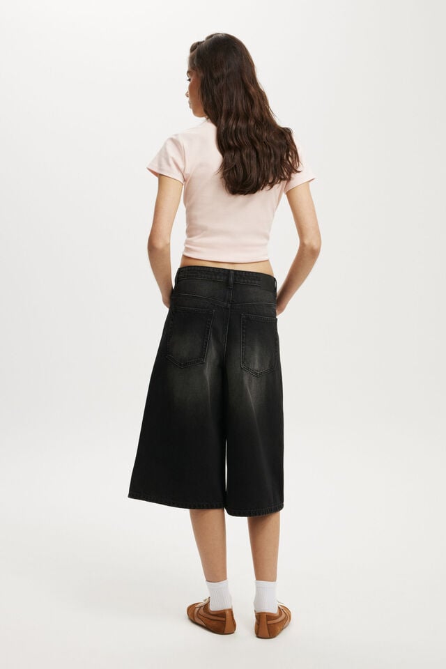 Cotton On 91 Baggy Denim Jort Y2k Washed Black