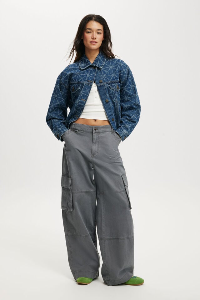 Cotton On 91 Denim Jacket Nordic Blue Monogram