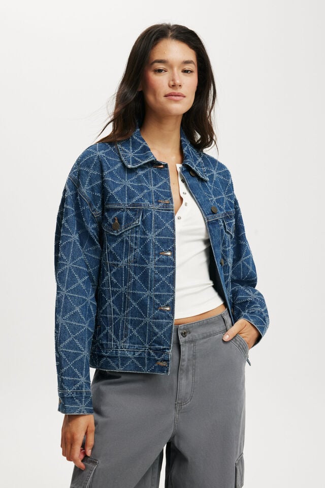 Cotton On 91 Denim Jacket Nordic Blue Monogram