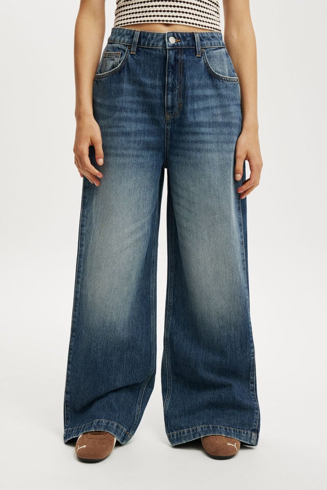 Cotton On 91 Wide Jean Pleat Florence Blue